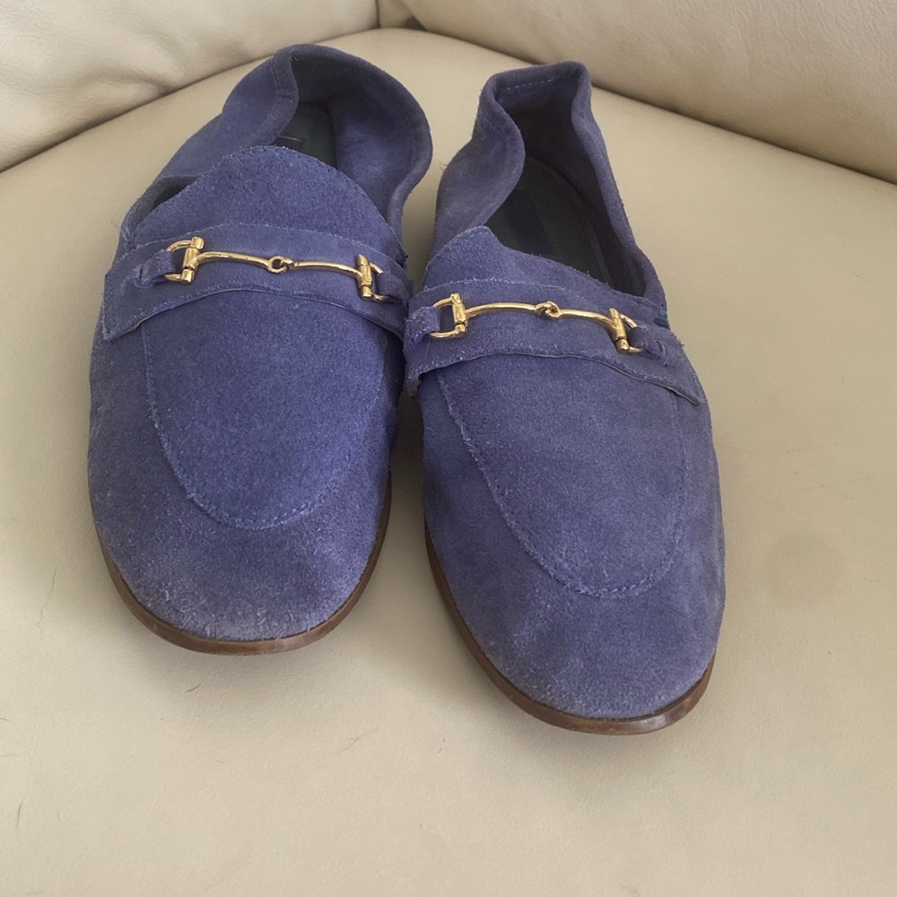 Flat shoe blue and strap gold size 9.5